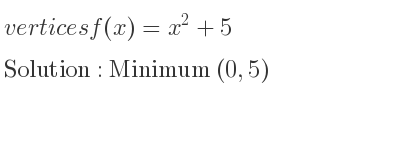The vertices f(x)=x^2+5 is Minimum (0,5)